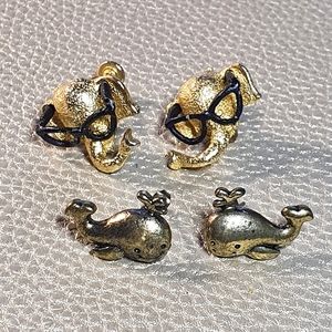 Bundle of 2 Goldtone Elephant & Whale Earings